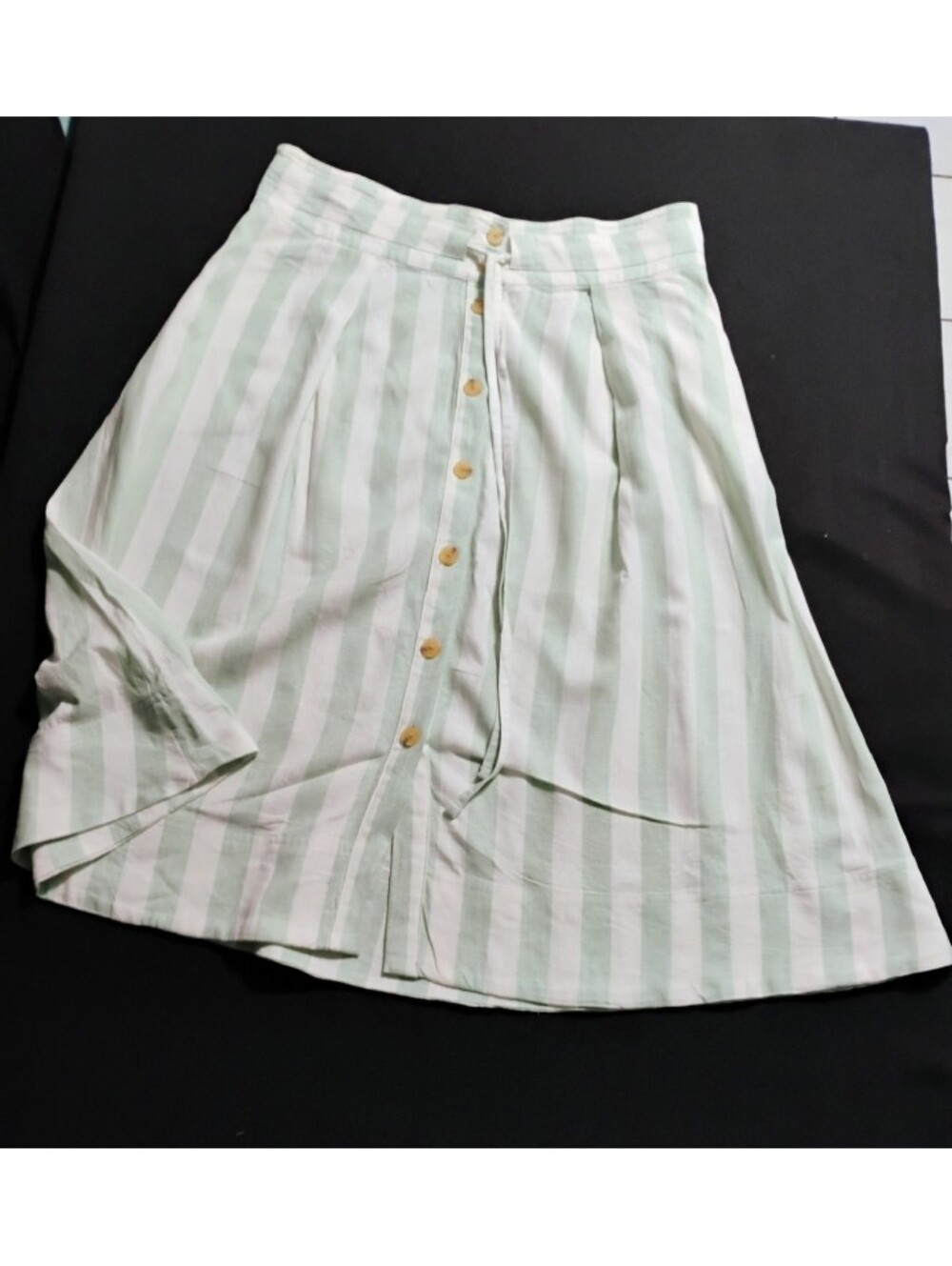 A New Day Sz XL Linen Blend StripedA Line Skirt Button Front Drawstring, Pockets